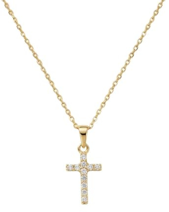 Suzan Gold® 375 Echtgold Halskette Damen mit funkelndem Kreuzanhänger und Zirkonia filigran elegant wasserfest hypoallergen – Lumicross Grace – edler Goldschmuck