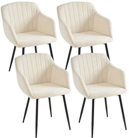 Goeurvant Esszimmerstühle 4er Set mit Armlehnen, Polsterstühle aus Chenille, Armlehnstühle, Küchenstühle mit Rückenlehne und Metallgestell für Esszimmer Wohnzimme, Creme