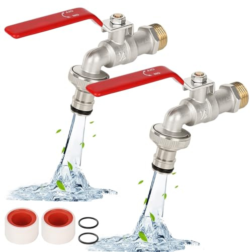 Lot de 2 robinets de jardin 1/2 pouce - En laiton - Anti-rouille - Résistant au gel - Robinet universel pour le jardin - Avec 2 raccords de tuyau gratuits, 1 rouleau de ruban d'étanchéité - Pour le