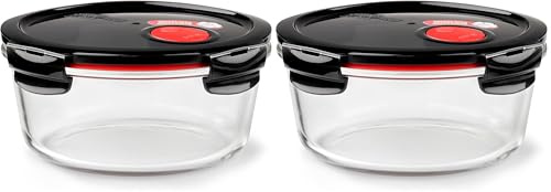 LOCK & LOCK Frischhaltedose aus Glas mikrowellengeeignet - Oven Glass - Auflaufform rund mit Deckel für Backofen, Mikrowelle & zum Einfrieren, versch. Größen (950ML) (Packung mit 2)