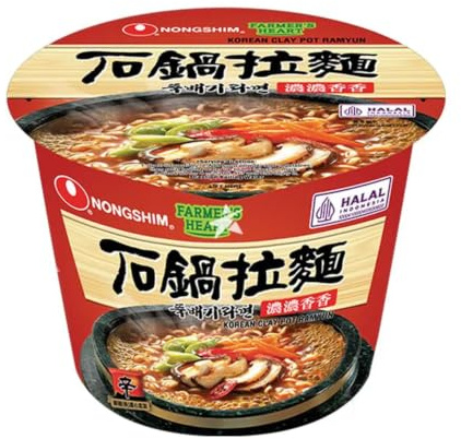 Nongshim Halal Korean Clay Pot Ramyun Instant Bowl Noodles, Rich Hearty Spicy Korean Soup Base, 117g, Pack of 1