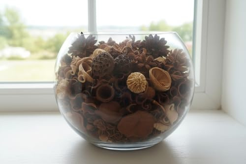 Glass Fishbowl Vase with Potpourri, Complete Gift or Home Decoration wrapped in Cellophane with a ribbon, 11 choices of colour/fragrance from Homestreet® (SPICEDTINDER)