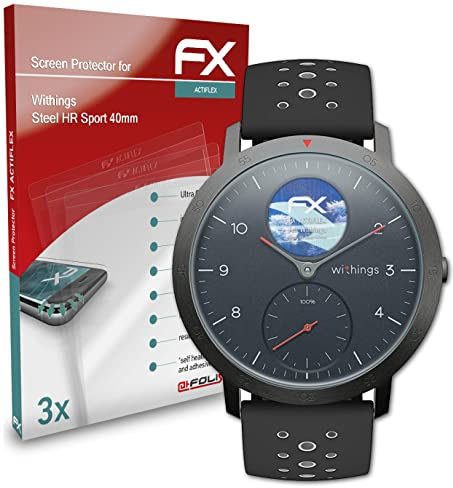 atFoliX Schutzfolie kompatibel mit Withings Steel HR Sport 40mm Folie, ultraklare und flexible FX Displayschutzfolie (3X)