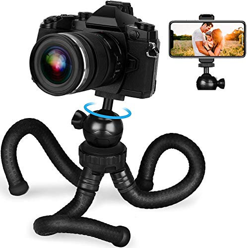 Adofys Trípode flexible Gorillapod con cabezal de bola giratorio de 360° para todas las cámaras DSLR (carga máxima de 1,5 kg) y teléfonos móviles + soporte para móvil resistente