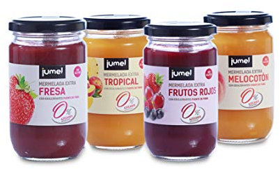 Mermelada y Confitura de MULTISABOR sin azúcar extra JUMEL con STEVIA. Mermelada gourmet con todo el sabor. Pack de 4 unidades (1,49 € / unidad). A PARTIR DE 15€ PORTES GRATIS.