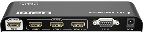 PremiumCord 4K HDMI Umschalter 3:1 mit Fernbedienung und Netzteil, Metallgehäuse, Switch, Video Auflösung 4Kx2K 2160p UHD 60Hz, Full HD 1080p, 3D, HDCP, Farbe schwarz