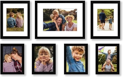 Americanflat Set Cornici Foto da Parete e da Tavolo Nere Con Passepartout, 7 Pezzi - Da 30x40, 23x30 e 15x20 cm - Composizione Cornici da Parete con Vetro Infrangibile