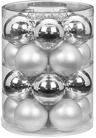 MAGIC Weihnachtskugeln Glas 6cm 20 STK. Christbaumkugeln Farbe: Silber Glanz/weiß matt