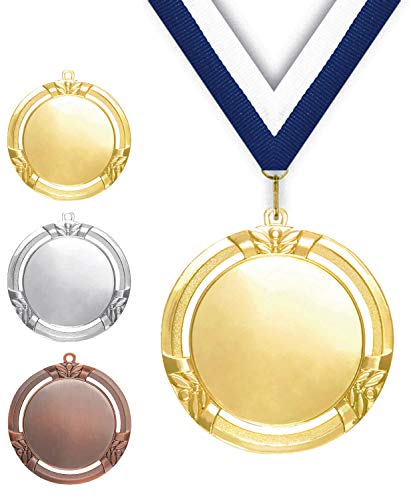 Pokalmatador Ø 70 mm Medaille Spanien inkl. Medaillenband und Aluminiumemblem mit Sportart und Beschriftung (Silber, inkl. Beschriftung)