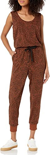 Amazon Essentials Women's Studio Terry Jumpsuit (Available in Plus Size), Black Brown Animal Print, M
