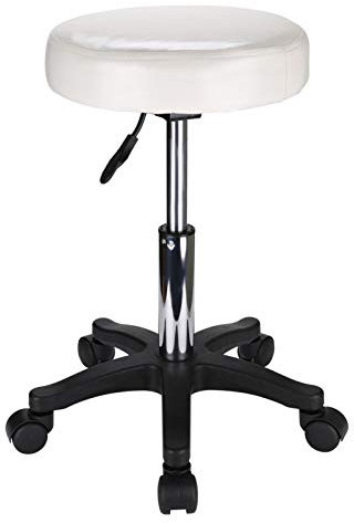 Shoze Round Rolling Stool PU Leather Adjustable Swivel Chair 360° Rotatable Hydraulic SPA Salon Tattoo Work Office Chair Modern Industrial Metal Style Work Massage Stools on Wheels (Beige)