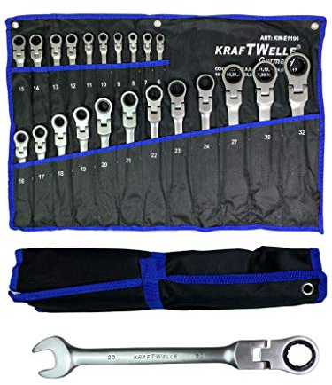 Kraftwelle Clé à cliquet articulée - 22 pièces - 6-32 mm - Dans un sac en tissu