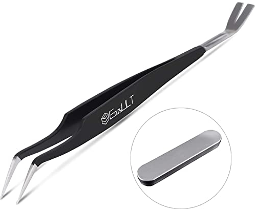EasyULT Pinze per Zecche in Acciaio Inossidabile con Punta Curva, 2 in 1 per la Rimozione delle Cecche in Acciaio Inox, Doppia Faccia Pinzetta per Umani, Cani, Gatti-Nero