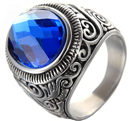 Gualiy Edelstahl Ringe, Herren Ring Vintage, Türkis mit Vintage Filigran Verlobungsringaus Edelstahl 316L Blau Ringgröße 70 (22.3)