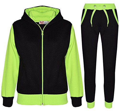 A2Z 4 Kids Girls Boys Tracksuit Plain Camouflage Contrast Fleece - T.S Plain 101 Neon Green 2-3.