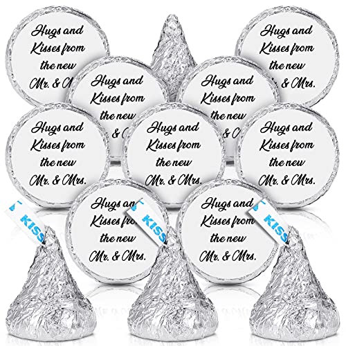 Laumoi 1000 Stück Hugs and Kisses from The New Mr and Mrs Hochzeitsaufkleber, Schokoladentropfen-Etiketten, Aufkleber, Süßigkeiten-Aufkleber, 1,9 cm für Hochzeiten, Verlobung, Party, Gastgeschenke,