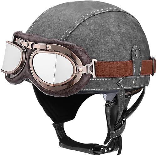 BDTOT Retro Motorrad Halbhelm - Deutscher Stil Roller Cruiser Chopper Anti-Collision Helm Mit Abnehmbarem Gehörschutz Und Visier - ECE Zertifiziert Für Roller, Scooter Und Mofa