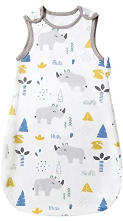 Baby Schlafsack für Sommer Frühling, Animal Cartoon waschbare Decke 1.0 tog für Baby, Schlafsack ohne Ärmel (Nashorn, 12-18 Monate)