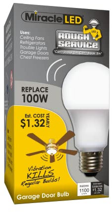 MiracleLED Rough Service 100W Replacement LED Garage Door Bulb, Vibration Resistant Light for Openers, Ceiling Fans and Trouble Lights, Daylight Bright White