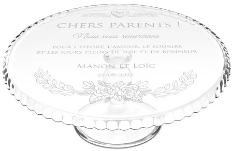 Maverton Présentoir à gâteau avec Gravure pour Couples | Plat sur Pied pour pâtisseries, Plateau personnalisé pour Parents, Souvenir de Mariage, pour Noces, pour Amis, Parents