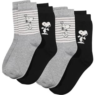 ONOMATO! Peanuts Snoopy Damen Strümpfe Socken 4er Set, Größe:35/38