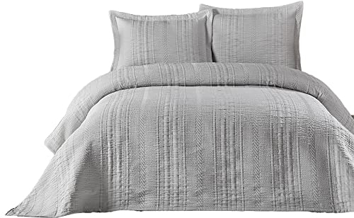 Elart Tagesdecke 220x240 cm und 2 Kissenbezüge 50x70 cm | Bettdecke, Bettüberwurf, Tagesdecken | Jacquard-Gewebt Wohndecke weich und Modern | Grau