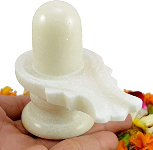 Craftslook Shiva Lingam-Statue aus weißem Marmor, 6,3 cm, Steinweißer Marmor, Shiva Lingam, Statue für Puja – Hindus Anbetung natürlicher Gott