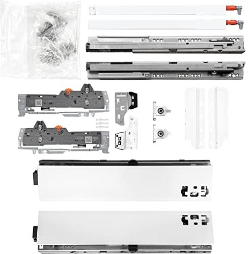 BLUM Schubladenschienen TANDEM SET; Zargenhöhe 83mm inkl. Reling 195mm, mit TIP-ON BLUMOTION, 30kg, NL600mm, Seidenweiß, bis KB600mm