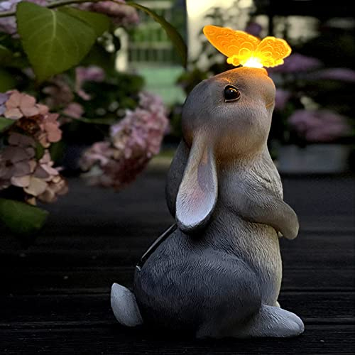 OKESYO Solar Gartenfiguren Kaninchen Gartendeko für Draußen mit Wetterfest Solar Leuchten, Solar Garten Statue Home Balkon Dekoration, Geschenke für Frauen Männer Mama