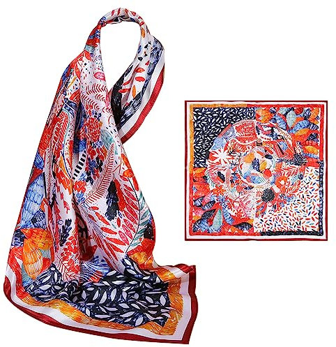 ZhaoCo 100% Natürliche Maulbeerseide Schal, 66x66cm / 26x26 Zoll Seidentuch Grafikdruck Klein Weich Quadratisch Seidenschal für Damen - 004