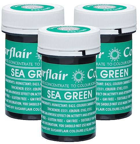 Sugarflair Spectral Sea Green Food Colouring Paste, Highly Concentrated for Use with Sugar Pastes, Buttercream, Royal Icing or Cake Mix, Vibrant Colour Dye - 25g (Pack of 3)