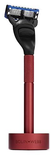 Bolin Webb Generation Rasierer und Ständer in Rot Ausgestattet mit Gillette Fusion5 Klinge Luxuriöser Rasierer für Männer