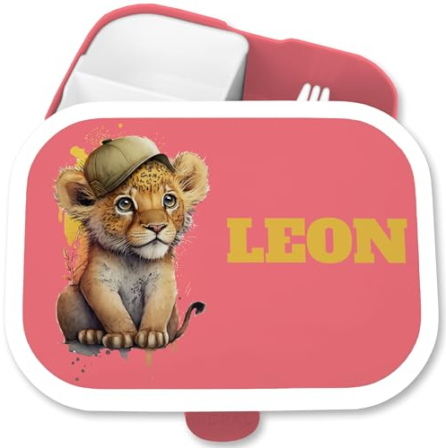 Brotdose Kinder Campus für Mepal - Süßer Löwe Löwen Lion Leo - 750 ml - Rosa - lunchbox-löwe tiere mepal-campus geschenke kindergartenstart tier lunchbox tieren loewen fächern tiger name kita