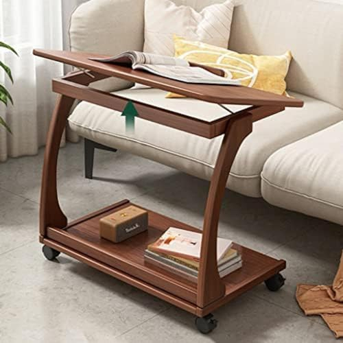 Mobiler Couchtisch Mit Rollen, Umkehrbarer Computer-Beistelltisch, Sofatisch Mit 2 Etagen, Kleiner Wohnzimmer-Couchtisch, Bürotisch,Stil 2,40x65cm,HaoAMZ