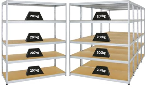 PROREGAL Mega Deal 5er-Set Schwerlastregale Giant Elephant 180x150x60cm mit 5 Ebenen Fachlast 200kg Verzinkt, Kellerregal, Steckregal, Garagenregal, Lagerregal
