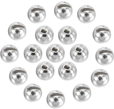 PATIKIL 4mm Tungsten Slotted Beads for Fly Tying, 50 Pcs Tungsten Beads Round Bead Head Ball for Jig Hooks Fishing Fly Tying Materials, Silver Tone