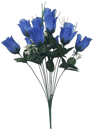 12 Heads Silk Artificial Fake Flowers Rose Bud Bunch Bouquet Home Wedding Decor size 47cm Tall (Navy)