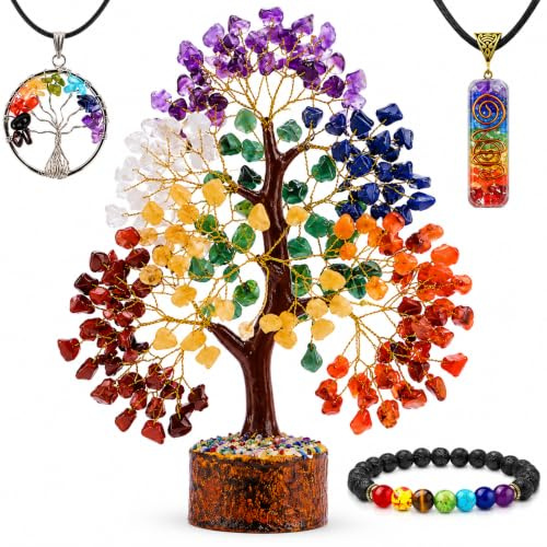 ANAYA AGATE 7 Chakra Healing Crystal Tree Kit, Bracelet, Pendant, Necklaces, Handmade Gemstone Money Bonsai Tree of Life Feng Shui Decor for Home Office, Positive Energy, Reiki Healing, for Women