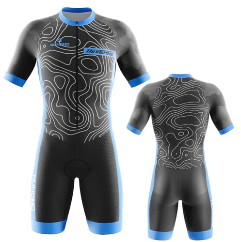 Tuta da Triathlon a Maniche Corte da Uomo, MTB Body Trisuit Cycling Skinsuit with Gel Pad per Nuoto/Corsa/Ciclismo,Men's Elite Sleeveless Trisuit da 3 Tasche (TYPE-6,S)
