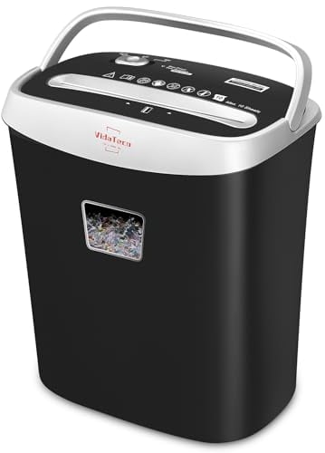 VidaTeco10-Sheet Home Shredder, Cross-Cut Paper Shredder Shreds Paper/Card/Staple/Clip Small Office Shredder Machine, High Security Level P-4 Jam Proof System 15L Liftout Basket