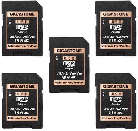 GIGASTONE Adaptador de Tarjeta de Memoria UHS-II MicroSD a UHS-II SD, Adaptador UHS-II Ultimate para cámara, Paquete de 5
