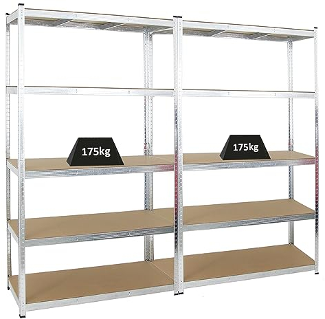 PROREGAL Mega Deal 2x Scaffale da cantina GORILLA | AxLxP 200x120x50cm | portata per ripiano 175kg | Zincato | Scaffale da garage, Scafalle da garage