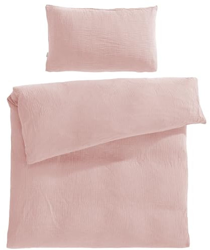 Pure Label Musselin Kinderbettwäsche 100x135 cm mit einem Kissenbezug 40x60 cm aus 100% Baumwolle - Traumhaft weiche, kuschelige Baby Bettwäsche in rosa aus Musselin