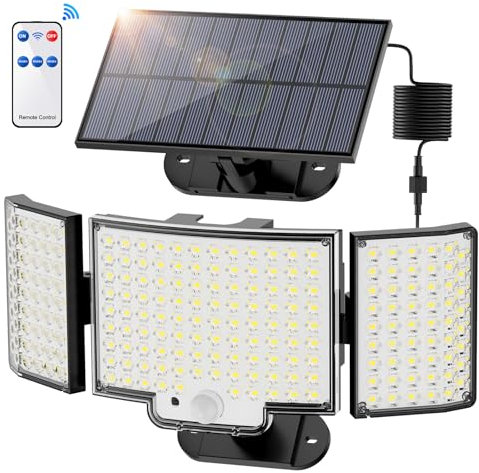Topabol Faretto LED da Esterno con Sensore di Movimento, 212 LED 3 Modos Lampada Solare da Esterno, IP65 Grandi Luce Solare LED Esterno, 340° Illuminazione Luci Solari Esterno Garage Giardino