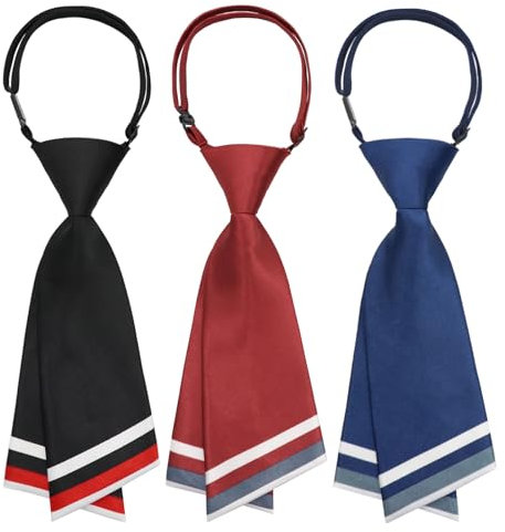 LJBFNN Krawatten für Damen, vorgebunden, verstellbar, gestreifte Krawatte für Frauen, Uniform, Krawatte für Schule, Abschluss, Arbeit, Schwarz + Rot + Blau, Standard