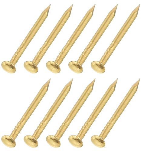 sourcing map 500Pcs Small Hardware Nails, 1 x 14mm Carbon Steel Round Head Nail Common Finishing Nail for Household Woodworking Picture Hanging DIY Projects, Gold