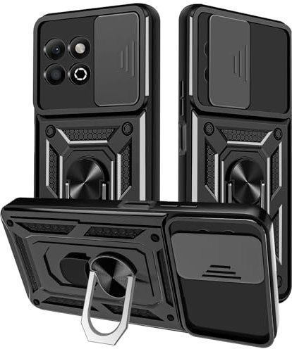 Yutwo Funda para Honor X6B Carcasa, Protección de la Cámara Carcasa con Cubierta de Cámara Deslizante y Soporte de Anill Carcasa para Honor X6B – Negro