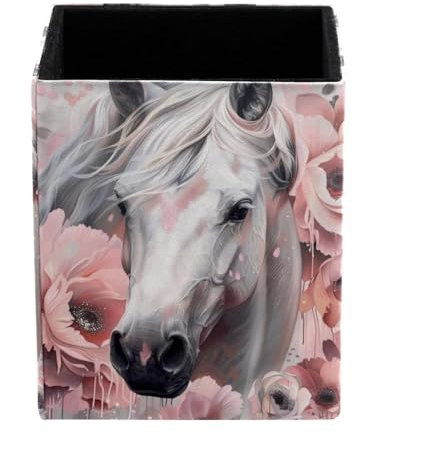 Pot à crayons en cuir cheval et fleur, organiseurs de bureau et accessoires, fournitures de bureau, fournitures de papeterie, pot à crayons pour bureau, école, maison, fournitures artistiques