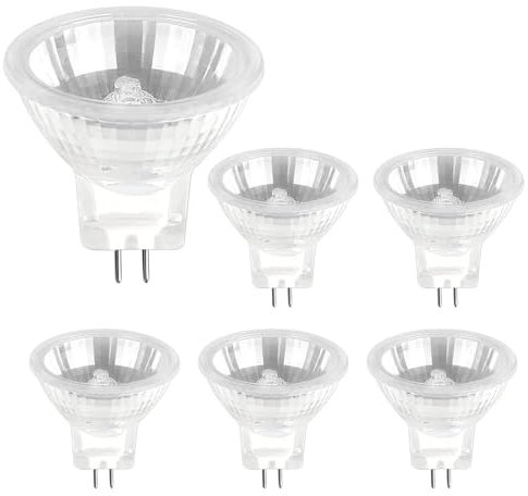 Pack de 6 Bombillas Reflectoras Halógenas MR11 GU4 10W 12V, Bombilla GU4 Regulable, Blanco Cálido 2800K, Diámetro 35 mm, Halógena de 2 Pines, para Luces de Gabinete, Luces Empotrables