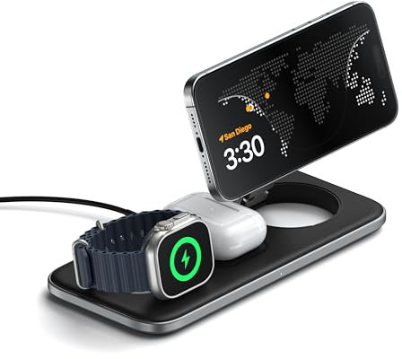 SATECHI Qi2 Kabelloses Ladegerät, 15W Schnellladung, Elegante 3-in-1 Ladestation für iPhone 16-12 Serien, AirPods 4 (ANC), 3, Pro, Apple Watch und weitere kompatible Geräte